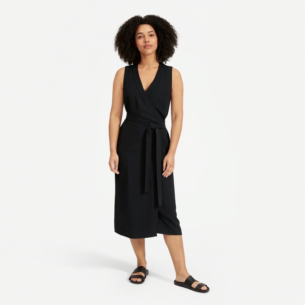 ✨NWT✨ EVERLANE The Japanese GoWeave Sleeveless Midi Wrap Dress in Black Sz 2